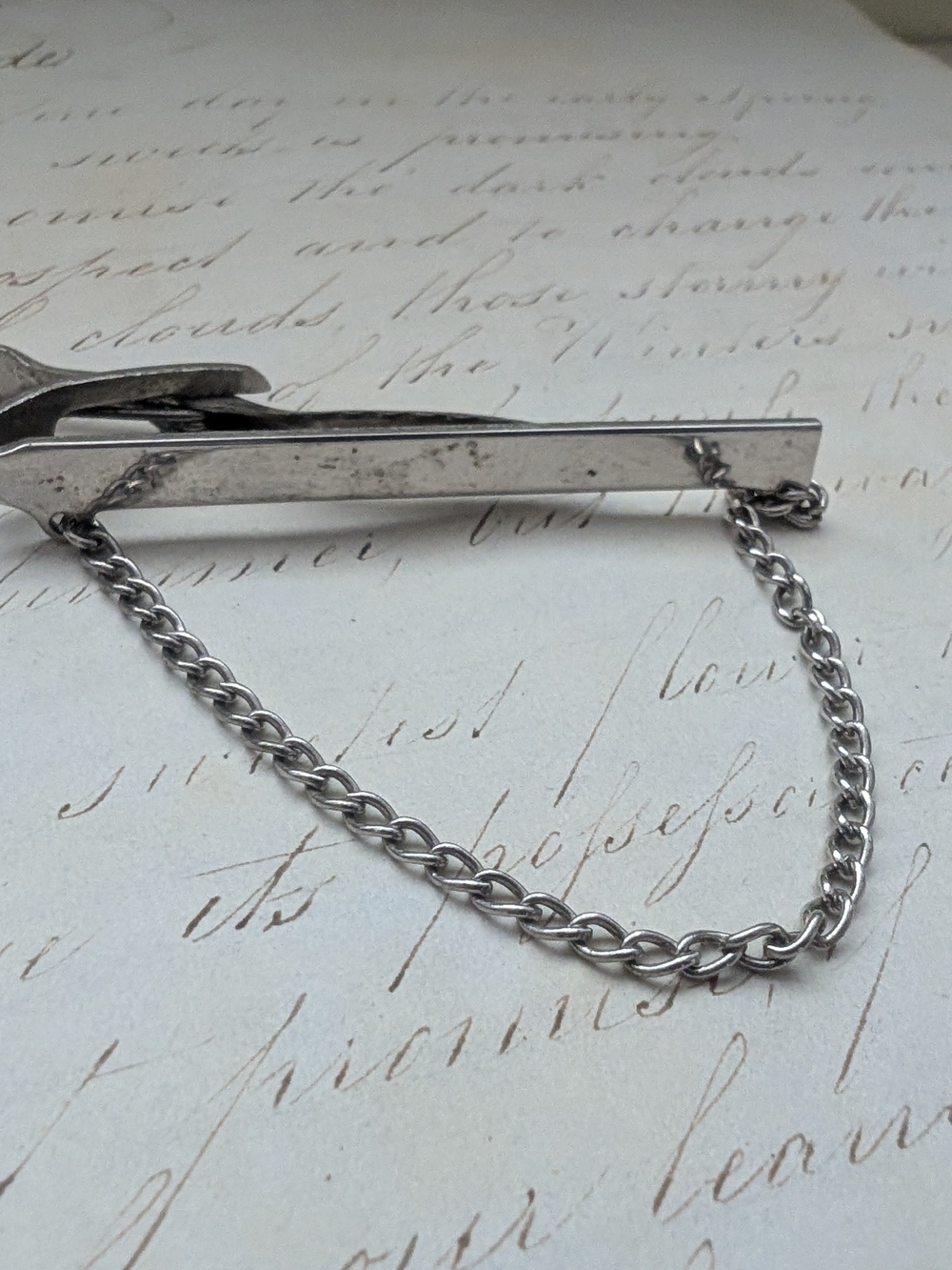 Classic Silver Tie Bar with Chain